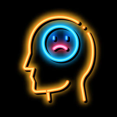 pessimistic person neon light sign vector. Glowing bright icon pessimistic person sign. transparent symbol illustrationのイラスト素材