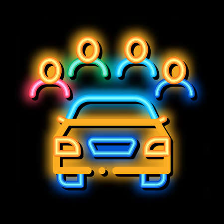 inspection of machine by group of people neon light sign vector. Glowing bright icon inspection of machine by group of people sign. transparent symbol illustrationのイラスト素材