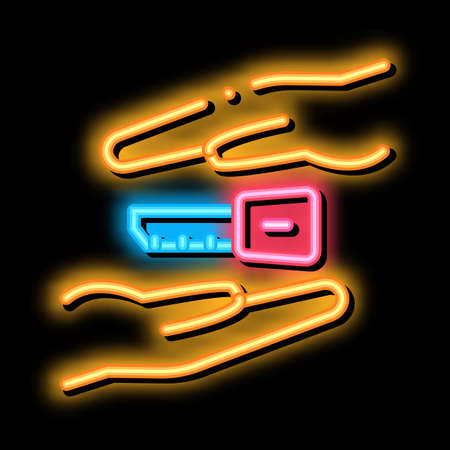 hand over car keys neon light sign vector. Glowing bright icon hand over car keys sign. transparent symbol illustrationのイラスト素材