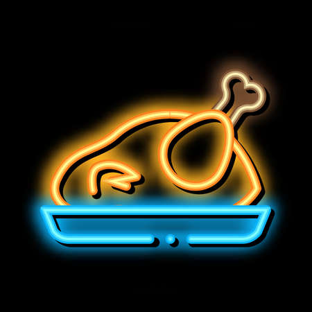 fried whole chicken neon light sign vector. Glowing bright icon fried whole chicken sign. transparent symbol illustrationのイラスト素材