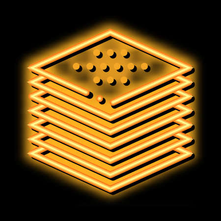 stack of tiles neon light sign vector. Glowing bright icon stack of tiles sign. transparent symbol illustrationのイラスト素材