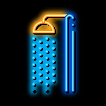 beach shower neon light sign vector. Glowing bright icon beach shower sign. transparent symbol illustrationのイラスト素材