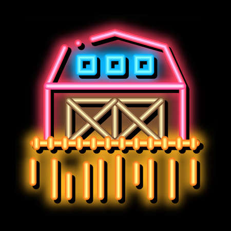 farm greenhouse wheat field neon light sign vector. Glowing bright icon farm greenhouse wheat field sign. transparent symbol illustrationのイラスト素材