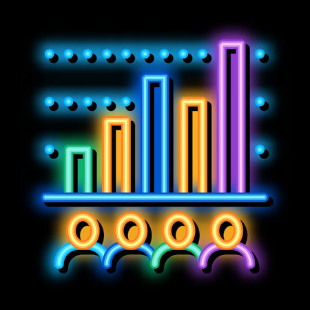 tourist bar graph neon light sign vector. Glowing bright icon tourist bar graph sign. transparent symbol illustrationのイラスト素材