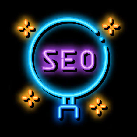 learning search engine optimization neon light sign vector. Glowing bright icon learning search engine optimization sign. transparent symbol illustrationのイラスト素材