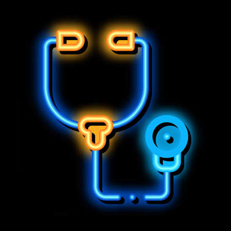 medical phonendoscope neon light sign vector. Glowing bright icon medical phonendoscope sign. transparent symbol illustrationのイラスト素材
