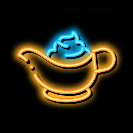 sauce bowl mayonnaise neon light sign vector. Glowing bright icon sauce bowl mayonnaise sign. transparent symbol illustrationのイラスト素材