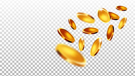 Coins Money Falling From Slot Machine Tool Vector. Golden Coins Treasure Online Casino Gambling Game. Finance Income And Waste, Financial Cash Prize Template Realistic 3d Illustrationのイラスト素材