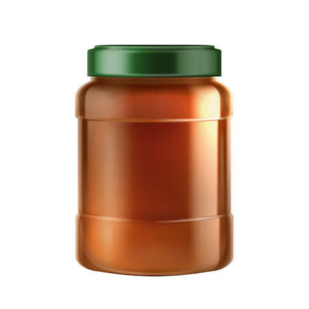 Chocolate Or Peanut Butter Blank Bottle Vector. Dairy Butter Product Jar Packaging, Groundnut Paste. Natural Bio Milk Grocery Production Fat Ingredient Mockup Realistic 3d Illustrationのイラスト素材
