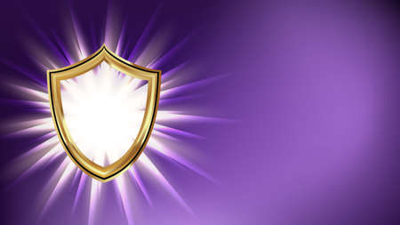 Shield Cyberspace Security Banner Copyspace Vector. Cyber Security Technology For Safe Privacy Data Information. Internet Network Protection Web Service Template Realistic 3d Illustrationのイラスト素材