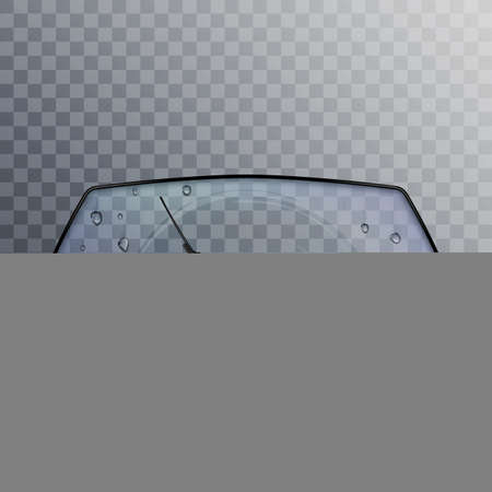 Wash Car Windscreen With Wiper And Water Vector. Washing Transport Window With Wiper And Washer Liquid In Rainy Day. Automobile Equipment For Cleaning Glass Template Realistic 3d Illustrationのイラスト素材