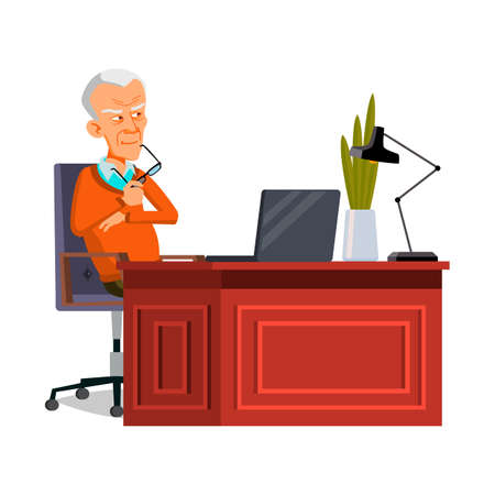 Thinking old man person. Age grandfather. vector character flat cartoon Illustrationのイラスト素材