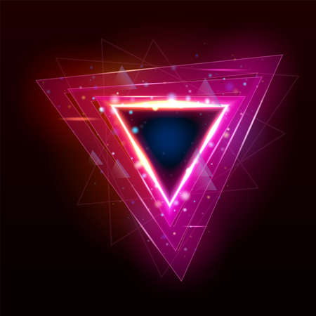 Night Club Glowing Decoration Triangle Form Vector. Illuminate Night Club Accessory Ornament. Shining Discotheque Light Decorative Elegant Equipment Template Realistic 3d Illustrationのイラスト素材