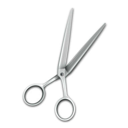 Scissors Hairdresser Tool For Make Haircut Vector. Metallic Scissors Equipment For Cut Hair In Beauty Salon Or Barbershop. Metal Material Barber Accessory Template Realistic 3d Illustrationのイラスト素材