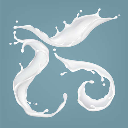 Milk Natural Tasty Breakfast Drink Set Vector. Milk Bio Refreshment Healthcare Beverage, Ingredient For Preparation Milky Cocktail. Drinkable Liquid Template Realistic 3d Illustrationsのイラスト素材