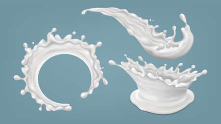 Splash milk liquid vector. Drop cream. Yougurt drink. White dairy wave. Milky fresh splash. Abstract liquid. calcium food product. 3d realistic illustrationのイラスト素材