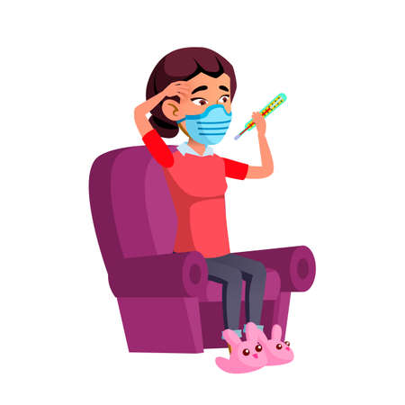 Teen girl woman wearing mask. High school. Pandemic person. vector character flat cartoonのイラスト素材