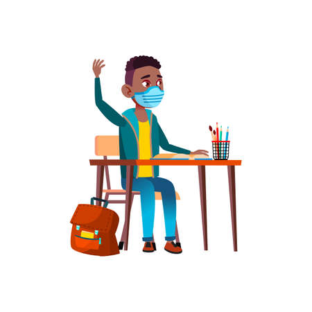 school kid boy wearing mask elementary education. people vector illustrationのイラスト素材