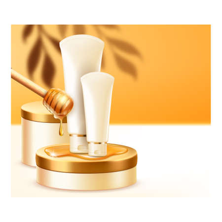 cream honey cosmetics skincare background Organic collagen. cream Essence banner. realistic vector illustrationのイラスト素材