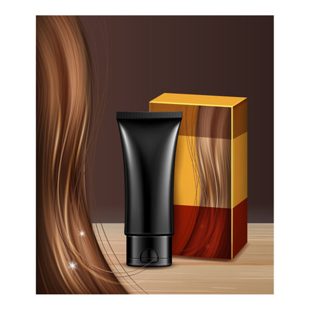 Hair Paint Cosmetic Creative Promo Poster Vector. Hair Paint Blank Tube And Cardboard Advertising Banner. Nourishing And Permanent Cosmetology For Painting Style Concept Template Illustrationのイラスト素材