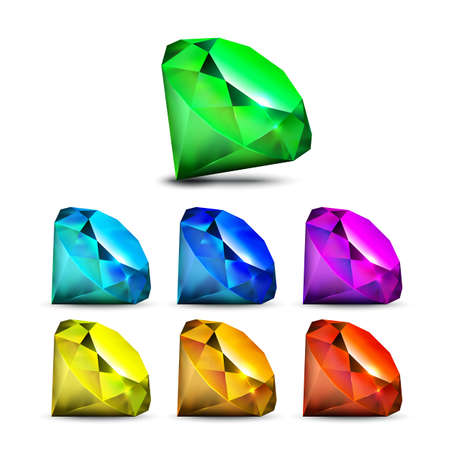 Diamond Jewellery Stone Multicolor Set Vector. Diamond Gemstone, Precious Gem Different Color. Fashionable And Elegance Expensive Crystal Jewelry Accessory Template Realistic 3d Illustrationsのイラスト素材