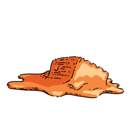 cube melted caramel sketch hand drawn vector toffee sauce, melted flow, candy syrup, food liquid vintage color line illustrationのイラスト素材