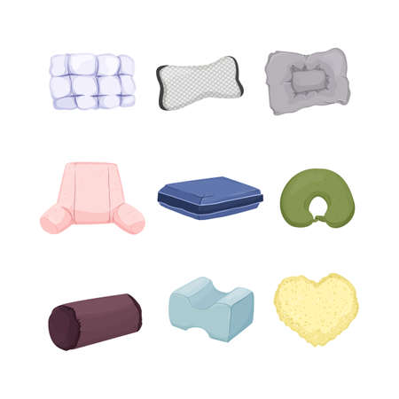 pillow bed white, cushion soft sleep, beedroom comfort, fabric cotton cartoon icons set vector illustrationsのイラスト素材
