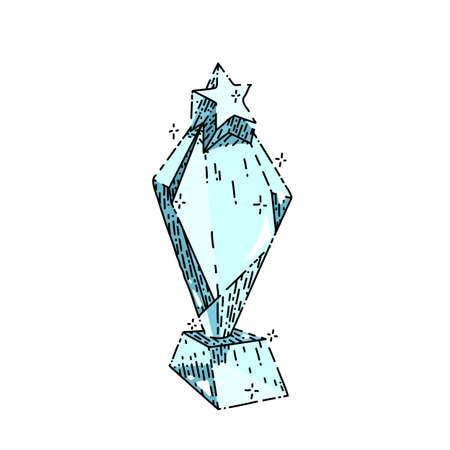 trophy glass hand drawn vector. crystal award, prize cup, base champion trophy glass sketch. isolated color illustrationのイラスト素材