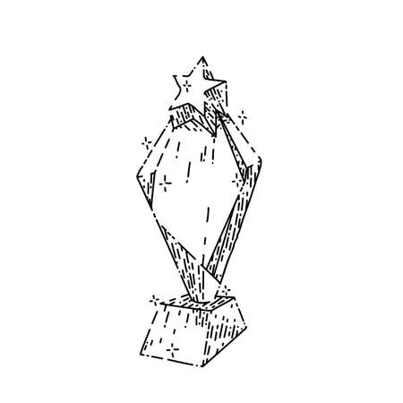 trophy glass hand drawn vector. crystal award, prize cup, base champion trophy glass sketch. isolated black illustrationのイラスト素材