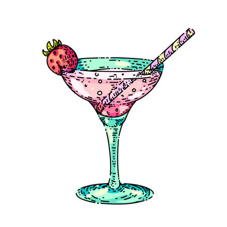 cocktail drink hand drawn vector. alcohol glass, martini party, summer bar, beach beverage cocktail drink sketch. isolated color illustrationのイラスト素材