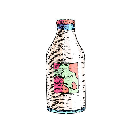 milk bottle hand drawn vector. glass fresh, dairy cow, organic full farm product milk bottle sketch. isolated color illustrationのイラスト素材