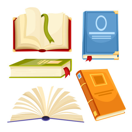 book study set cartoon. library education, vintage school stack, retro read, old pile, itereture knowledge, university paper science book study vector illustrationのイラスト素材