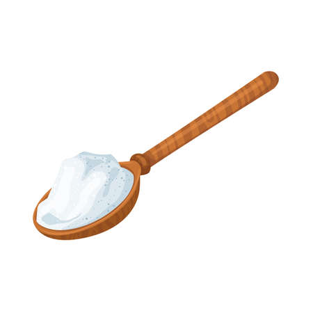 salt in wooden spoon cartoon. sea sodium salt, powder spa crystal salt in wooden spoon vector illustrationのイラスト素材
