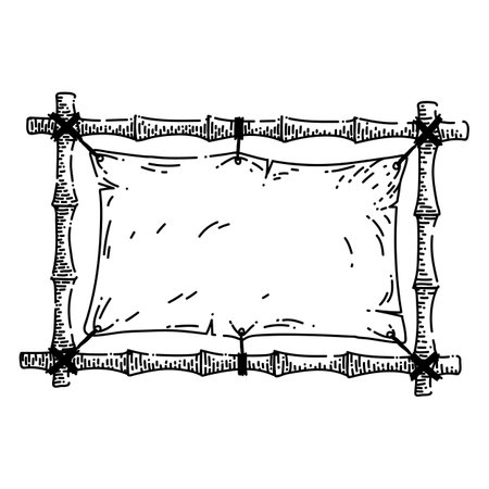 bamboo frame signboard hand drawn vector. wooden tropical rope, stick border, tree template bamboo frame signboard sketch. isolated black illustrationのイラスト素材