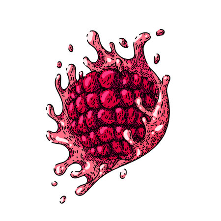 raspberry splash hand drawn vector. fruit juice, berry food, red drink, drop liquid, healthy natural organic ripe raspberry splash sketch. isolated color illustrationのイラスト素材