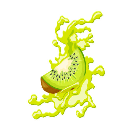 kiwi splash cartoon. fruit juice, fresh green, food freshness, health liquid, natural slice, diet water, juicy vitamin drink kiwi splash vector illustrationのイラスト素材