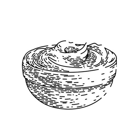 mustard bowl hand drawn vector. sauce food, yellow dip, condiment dish, ingredient savory, spicy seasoning pot mustard bowl sketch. isolated black illustrationのイラスト素材