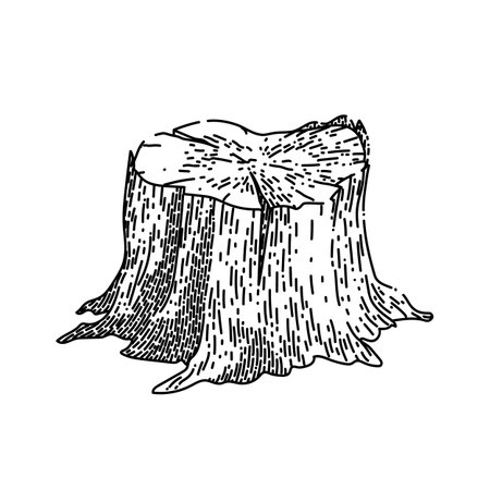 stump wood hand drawn vector. log cut, tree wooden, trunk lumber, texture circle, section nature stump wood sketch. isolated black illustrationのイラスト素材