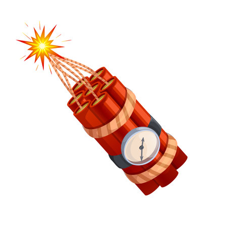 dynamite timer cartoon. bomb clock, tnt fuse, explosion detonator, explosive boom,time countdown, weapon danger dynamite timer vector illustrationのイラスト素材