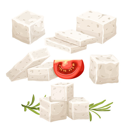 cheese feta white set cartoon vector illustrationのイラスト素材