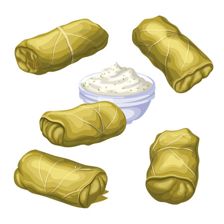 dolma food cuisine set cartoon vector illustrationのイラスト素材