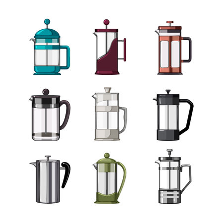 french press coffee set cartoon vector illustrationのイラスト素材