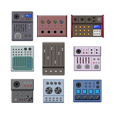 audio mixer set cartoon vector illustrationのイラスト素材