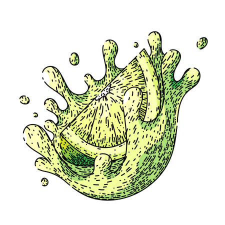lime splash juicy sketch hand drawn vectorのイラスト素材