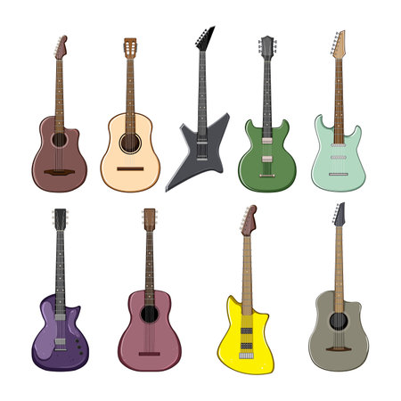 guitar music set cartoon vector illustrationのイラスト素材
