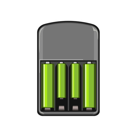 electric aa battery charger cartoon vector illustrationのイラスト素材