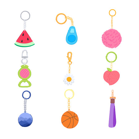 ring keychain set cartoon vector illustrationのイラスト素材
