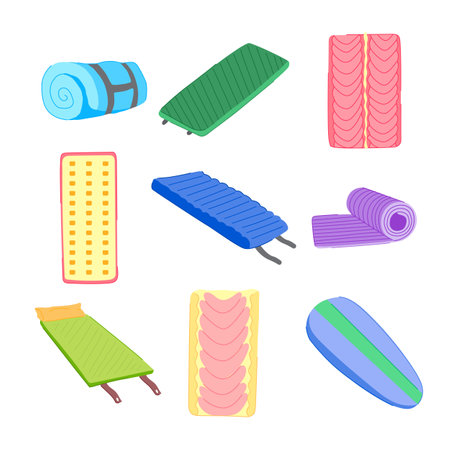 sleeping pad set cartoon vector illustrationのイラスト素材