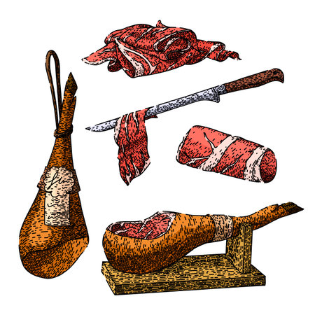 ham meat pork set sketch hand drawn vectorのイラスト素材