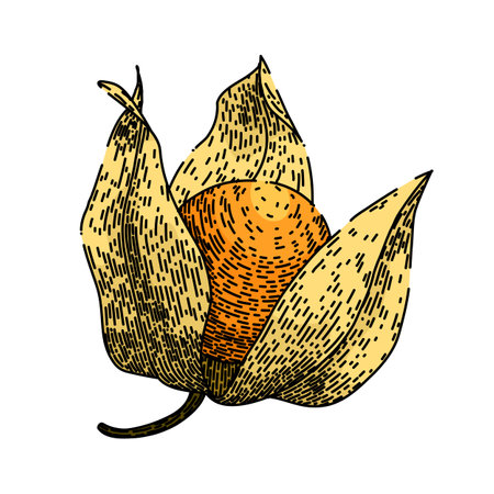 physalis orange berry sketch hand drawn vectorのイラスト素材